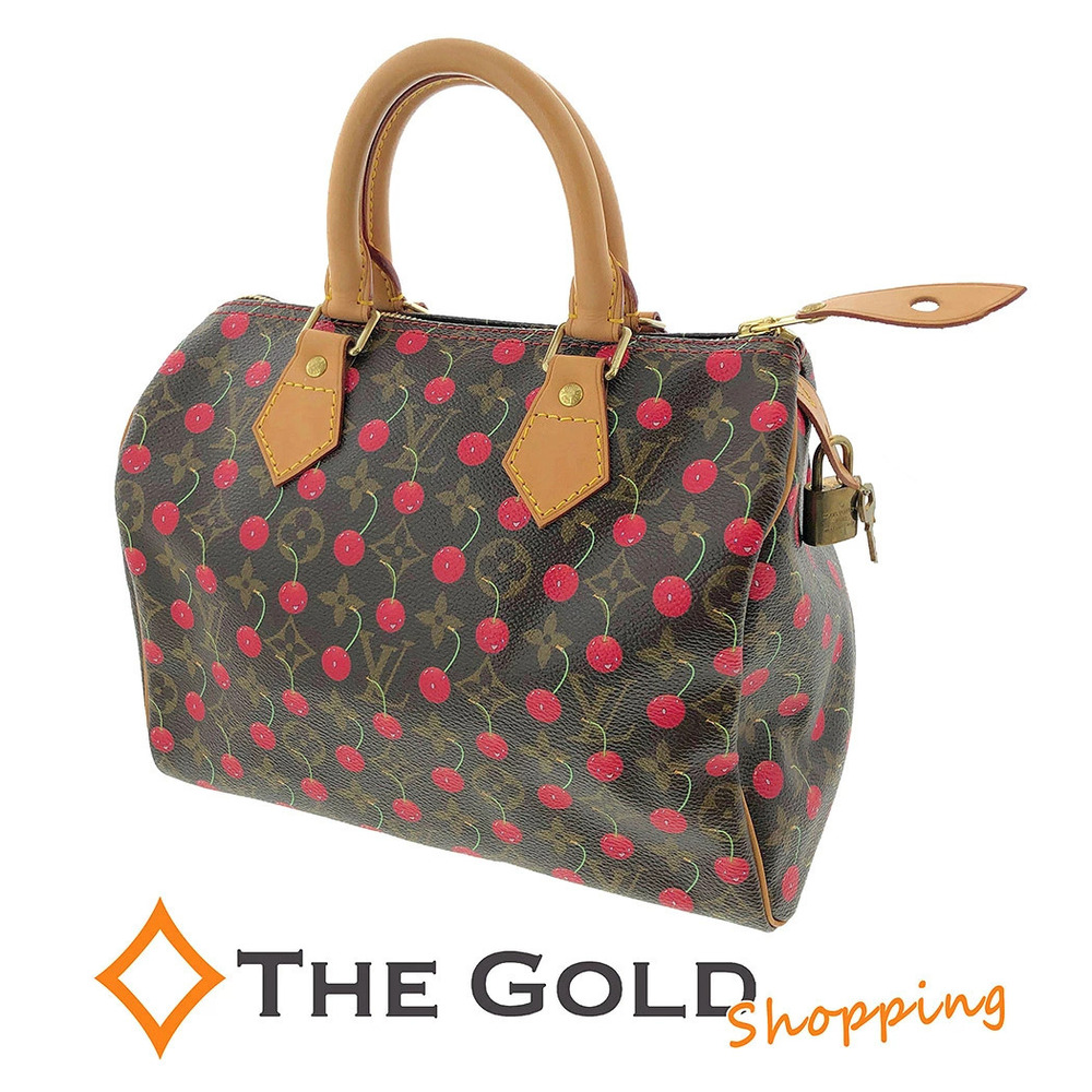 Louis Vuitton Speedy Cherry Monogram Boston Bag Canvas Leather Red Brown